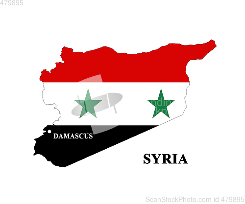 Image of map of Syria covered by its flag