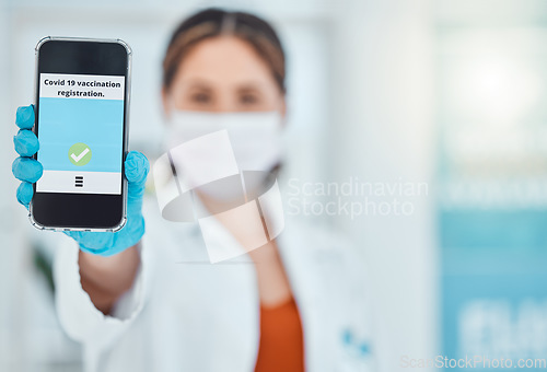 Image of Doctor covid, vaccine passport on phone screen and vaccination certificate. International immigration, digital health innovation app, mobile technology and smartphone application for covid 19 online