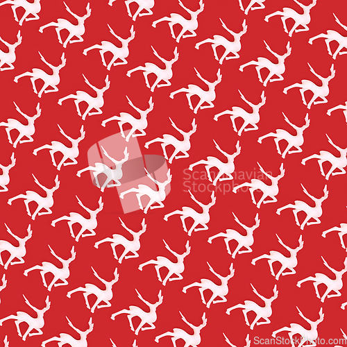 Image of Christmas Reindeer Pattern on Red Background