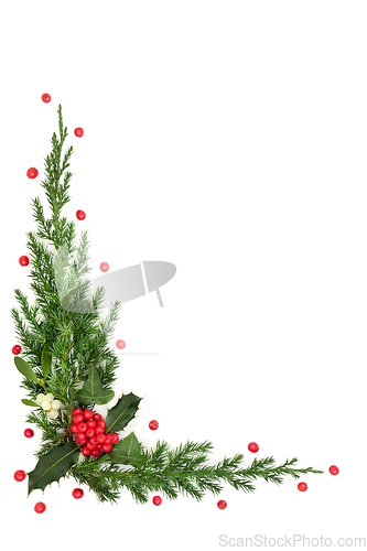 Image of Festive Christmas Background Flora Border with Winter Holly Berr