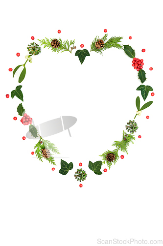 Image of Christmas Heart Wreath Abstract with Winter Flora