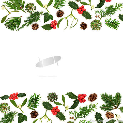 Image of Traditional Christmas Winter Greenery Background Border