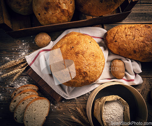 Image of Top view of traditional sourdough bread