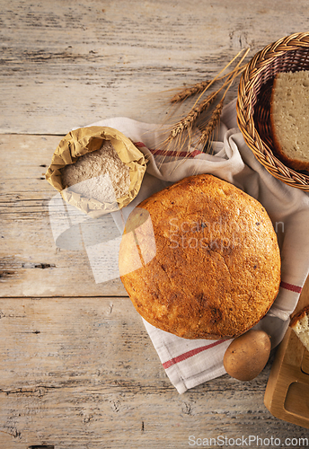 Image of Top view of traditional sourdough bread