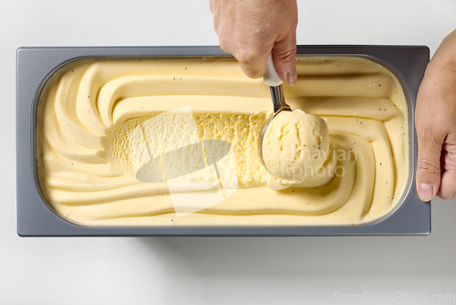 Image of container of vanilla ice cream