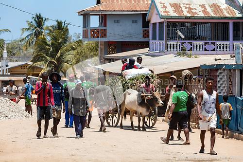 Image of Ordinary Malagasy peoples on the busy street. Belo Sur Tsiribihina, Madagascar