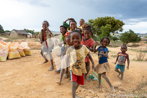 Image of Curious group of children looking at a tourist in Ilakaka. Madagascar