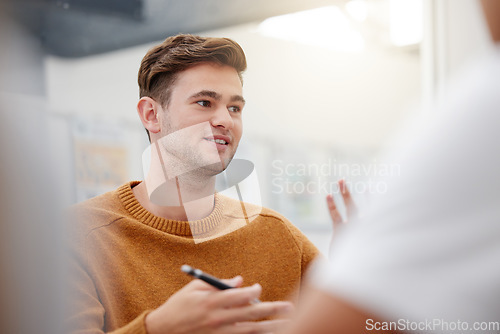 Image of Leadership, mentor or student man presenter in workshop for education, learning or teaching in classroom. Collaboration, training or teamwork at school, college or university library for research