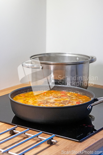 Image of pan and pot on electric stove