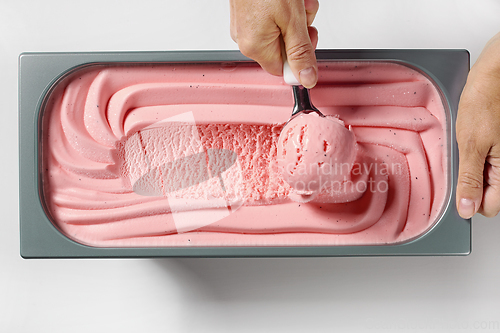 Image of box of pink strawberry ice cream