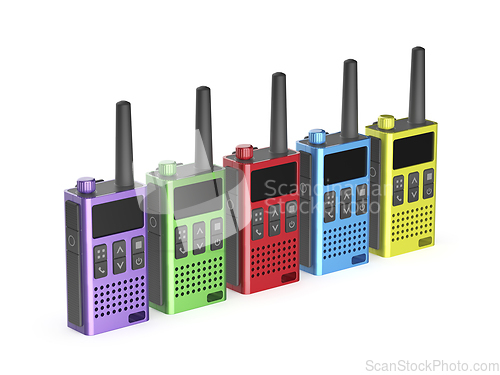 Image of Five walkie-talkies with different colors