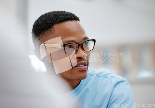 Image of Education, university or thinking black man in classroom, learning library or school campus in South Africa. Student in college study with ideas, innovation or scholarship goals for degree or diploma