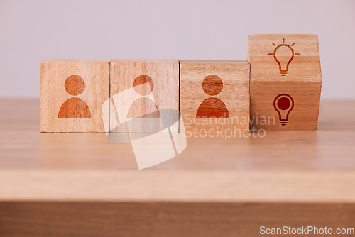 Image of Wood, game and blocks for equality, human rights and gender on desk. Lgbt, transgender and tolerance with wooden cube with sign for man, woman and equal opportunity, education and learning for people