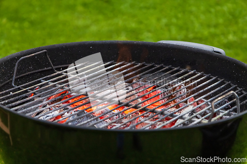 Image of burning charcoal grill 