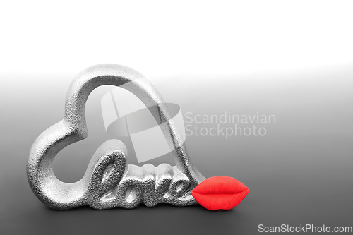 Image of Love Heart Shape Sign and Luscious Red Lips