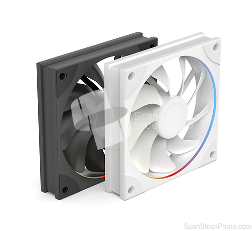 Image of Black and white colored computer case fans