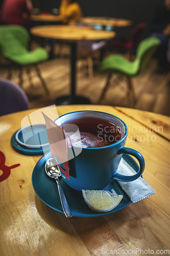 Image of Blue ceramic cup of tea