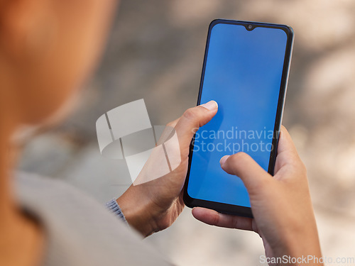 Image of Phone, woman and green screen mock up for brand advertising, marketing app or mobile product website networking. Close up of girl holding smartphone, contact us and online ui and ux tech design