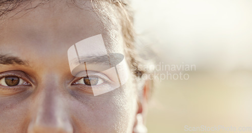 Image of Face portrait of serious man with focus, determined mindset and ready for health workout, fitness or sports exercise training. Athlete motivation, wellness or marathon runner ready for cardio running