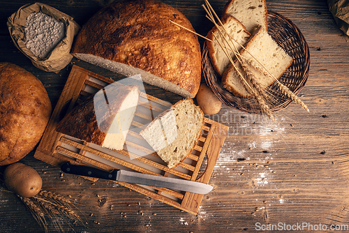 Image of Fresh bread, flour and wheat