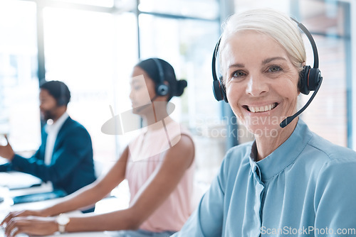 Image of CRM, customer service or call center woman manager, worker consulting, contact us or telemarketing to client. Sales advisor, consultant or leadership for support, help or loan insurance advice