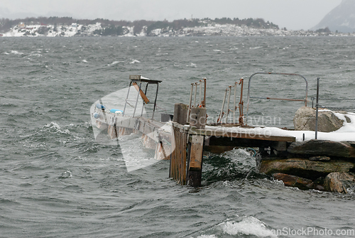 Image of A dock in rough  the water