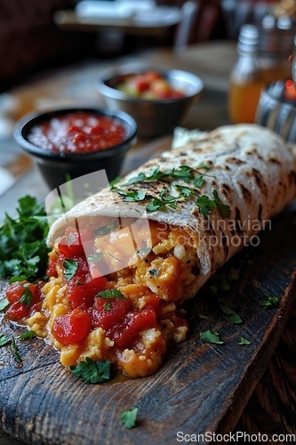 Image of Mexican burrito with beef, beans and sour cream