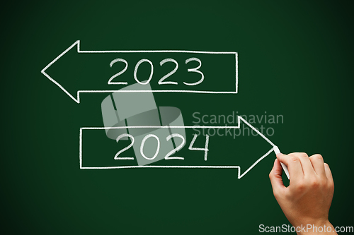 Image of Happy New Year 2024 Goodbye 2023 Arrows Concept