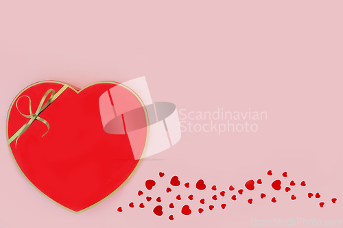 Image of Red Chocolate Heart Shaped Gift Box and Decorative Hearts