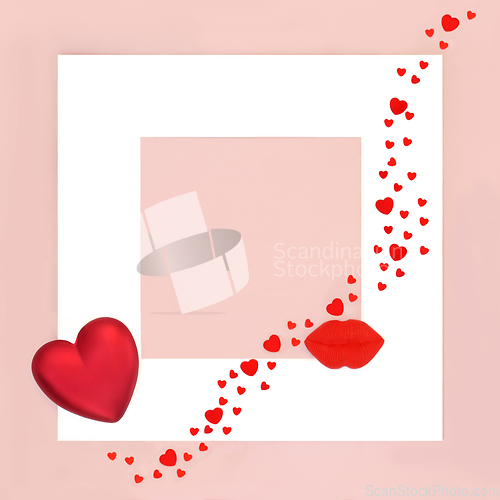 Image of Surreal Valentine Lips and Red Heart Background Frame 