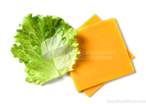 Image of cheddar cheese slices and lettuce