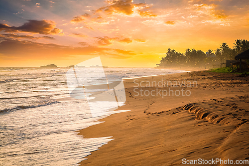 Image of Ocean sunset at sea beach