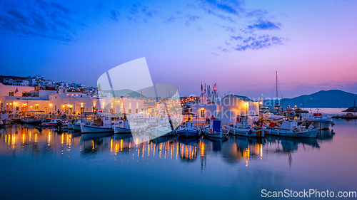 Image of Picturesque Naousa town on Paros island, Greece in the night