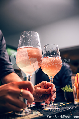 Image of Glass of ice cold Aperol spritz cocktail