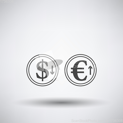 Image of Falling Dollar And Growth Up Euro Coins Icon
