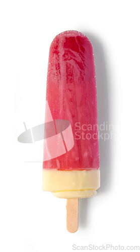 Image of frozen strawberry juice and vanilla ice cream popsicle