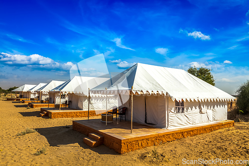 Image of Tent camp in Thar desert. Jaisalmer, Rajasthan, India.