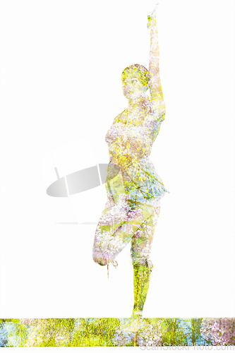 Image of Double exposure image of woman doing yoga asana