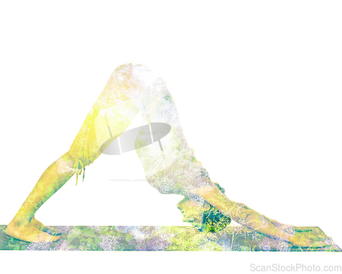 Image of Double exposure image of woman doing yoga asana