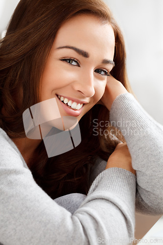 Image of Beauty comes from within. a beautiful young woman relaxing at home.