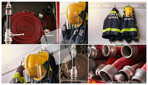 Image of Ready to fight those fires. Composite of firefighting fear in a fire station.