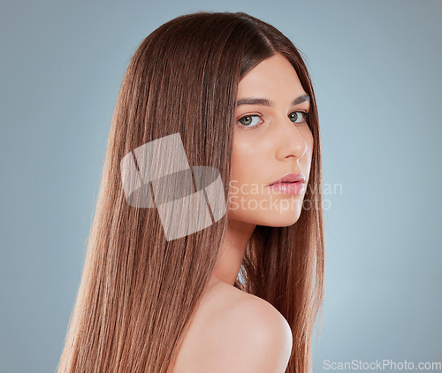 Image of I maintain a healthy haircare routine. Studio shot of a beautiful young woman showing off her long brown hair.