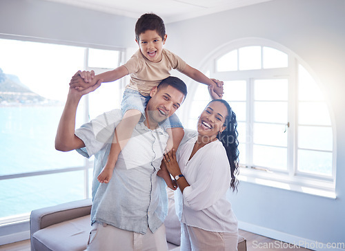Image of Family is the key to eternal happiness. Portrait of a little boy bonding with his parents at home.