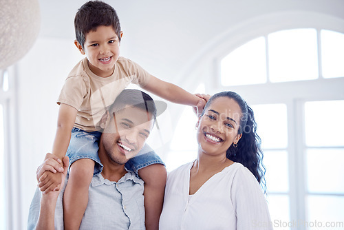 Image of Family gives you the roots to stand tall and strong. Portrait of a little boy bonding with his parents at home.