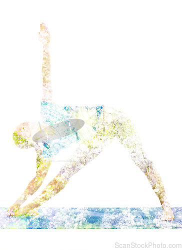 Image of Double exposure image of woman doing yoga asana