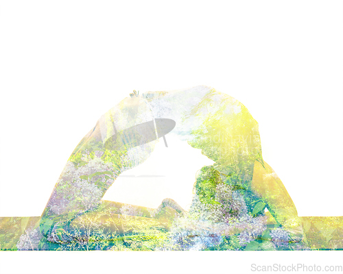 Image of Double exposure image of woman doing yoga asana