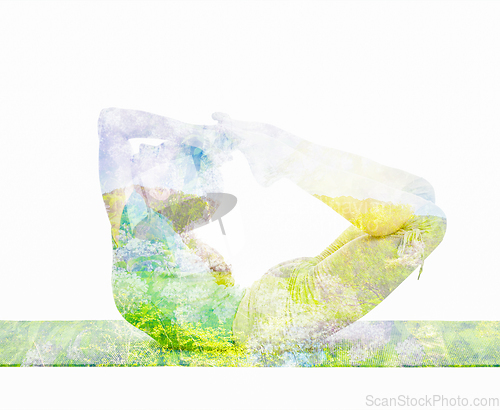 Image of Double exposure image of woman doing yoga asana