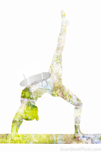 Image of Double exposure image of woman doing yoga asana