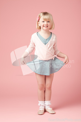 Image of Leotards make her world go round. cute little girl in her leotard against a studio background.