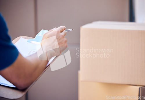 Image of We see our customers as invited guests to a party. a unrecognizable man using a clipboard while delivering outside.